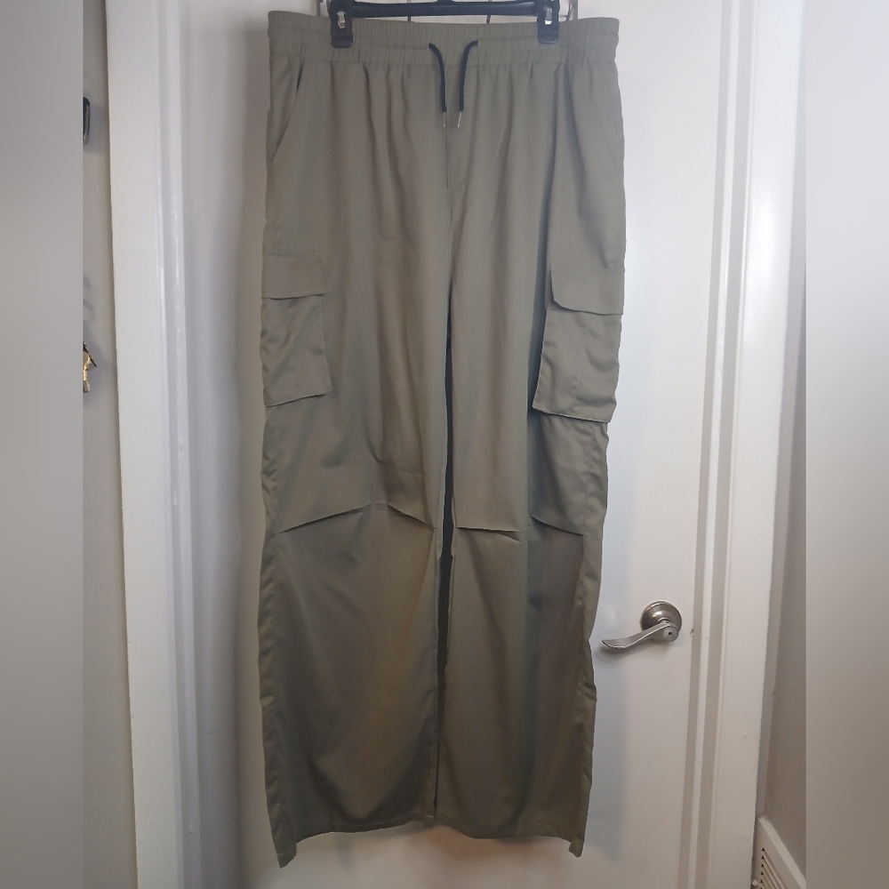 Olive Green Relaxed Fit Elastic Waist Cargo Pants XXXL